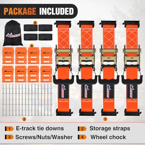 Nilight Wheel Chock Tie Down Kit 4500lb Break Strength 4Pcs E-Track Ratchet Straps 8 Pcs Heavy Duty Trailer Tire Straps System for ATV, UTV, Lawn Mower,SXS 10 in-30 in Diameter Tires Orange - color: 4Pcs E-Track Straps+8 Pcs Wheel Chock