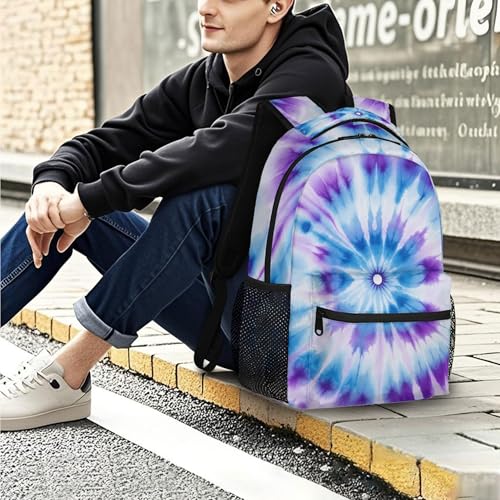 Blue Purple Tie Dye Backpack, Large Capacity College Backpack Bookbags, Waterproof Travel Backpack for Kids Boys Girls Women Men - color: Blue Purple Tie-dye