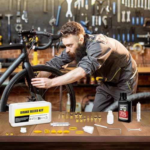 Brake Bleed Kit for Shimano, TEKTRO, TRP Hydraulic Disc Brakes, Bike Brake Bleed Kit with Brass Connector, 150 ML Mineral Oil Brake Fluid
