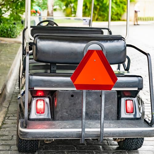 T&R Metal Slow Moving Vehicle Sign, Safety Triangle Sign - 14 x16 Inches - Reflective, UV Protected, Waterproof, Weatherproof and Fade Resistant Up to 7 Years Outdoor for Golf Cart Tractor UTV - color: RED - 1 Pack