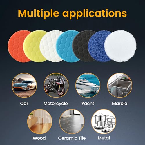 Buffing Polishing Pads 6 Inch - 7Pcs Foam Pad Kit with Hook and Loop for Car Buffer, Compound Cutting Sponge and Wool Polishing Pad Set for Automotive Detailing (6 inch) - size: 6 inch