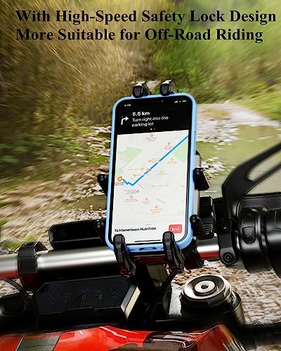 BRCOVAN Anti-Theft Motorcycle Phone Mount Holder with Vibration Dampener | with Secure Lock, Adjustable Size Handlebar Cellphone Cradle for Bike Bicycle Scooter ATV, Fit 5.4 - 7.2'' Smartphones
