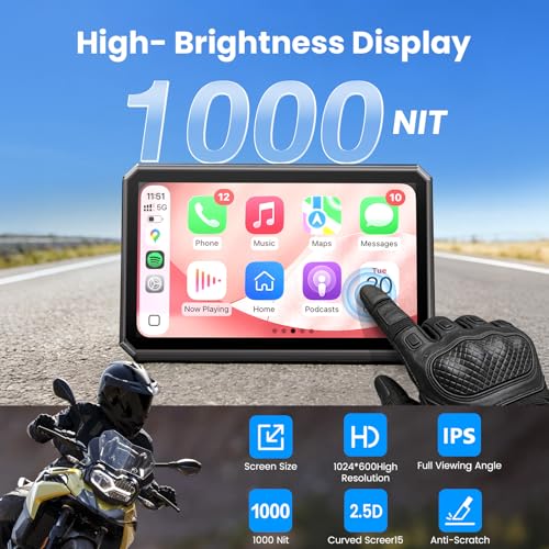 WonVon Motorcycle CarPlay Compatible with BMW F 750 800 850 900 GS, R 1200 1250 1300 GS RS 5" IPS GPS Navigation Wireless Apple CarPlay Android Auto, Bluetooth Audio IP69 Waterproof Music Sharing - color: 5 Inch Only for BMW