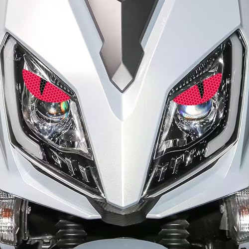 2 Pairs Car Reflective Stickers Cat Eyes, Motorcycle Headlight Semicircle Eye Decals, Waterproof Vinyl Safety Warning Decals for Car Truck Window Rear Tailgate (Red) - color: Red