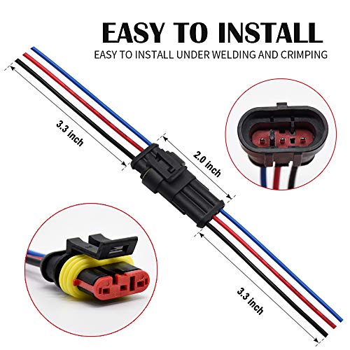 3 Pin Connector Waterproof Connector, Male and Female Way 16 AWG Wire Suitable for car Truck, Boat and Other Wire Connection 5 kit - size: 3 PIN