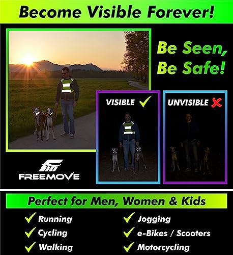FREEMOVE Reflective Vest - Running Gear + 2 Bands & Bag/Ultralight & Comfy Safety Vests for Running, Walking, Cycling - size: X-Large