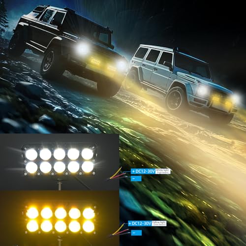 LED Motorcycle Spotlight Yellow/White Hi-Low Combo Beam Driving Fog Lights, 2Pcs 6.5Inch LED Offroad Pod Light, Dual Row External Work Auxiliary Lights for Trucks, Vehicles, ATVs, UTVs,Tractors - size: Dual Row