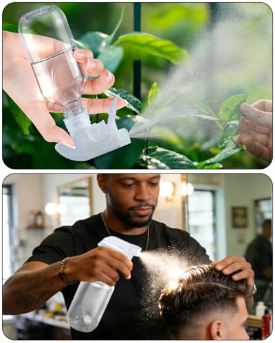 2 Pack 360° Spray Bottles, 10 oz Plastic Small Containers with Adjustable Spray Nozzles, Spray Bottles for Hair, Cleaning Solutions, BBQ and Plants Clear - color: Clear, size: 10 Ounces
