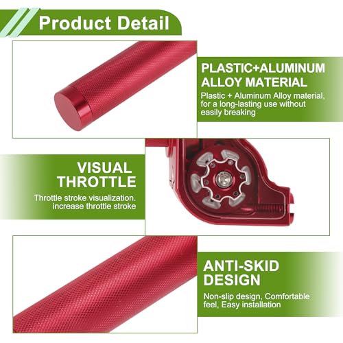22mm Throttle Grip with 120Cm Red Throttle Cable 1 Pair Checkered Red Handle Sleeves Screw Accessories Plastic Aluminum Alloy Red - color: Red