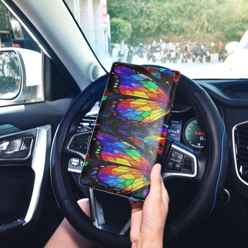 GuoChe Pu Leather Registration and Insurance Card Holder Men Women Document Wallet for any Car, Truck, Motorcycle, Trailer or Boat Lgbt Gay Pride Butterfly Rainbow Flag - color: 1