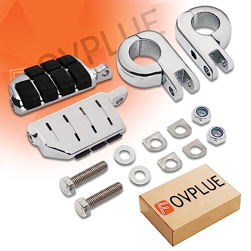 FOVPLUE 1.25" Highway Footpegs, Adjustable Footrest w/Mounting P-Clamps for Harley Touring Softail Dyna Sportster Honda Kawasaki Suzuki Yamaha Indian Victory with 1-1/4" Engine Guard/Tubing, Chrome#3 - color: CHROME P-CLAMPS