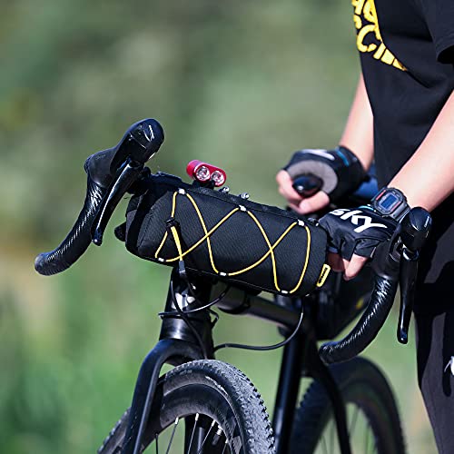 Rhinowalk Bike Handlebar Bag, Bicycle Front Bag Shoulder Bag Storage Bag with Shoulder Strap for Road Mountain Bike Cycling Travel - color: Black+Yellow