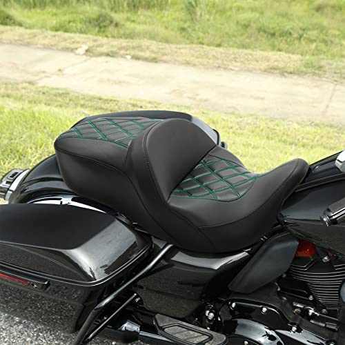 C.C. RIDER Rider Passenger Seat fit for Harley Davidson Touring 2009-2023 Road King Street Glide Road Glide Electra Glide Tri Glide models - color: 34#Black+Green Seat