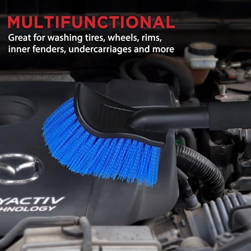 TAKAVU 17.5" Wheel Tire Body Brush Stiff Bristle - Gentle Car Wash Brush Long Handle for Safe Tire Sidewall & Wheel Cleaning - Scratch - Free Automotive Tool (Blue) - color: Blue