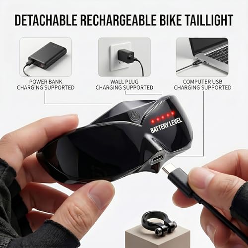 Programmable Bike Tail Light with Automatic Brake Sensing, Flashing Warning & Smart App Control, Waterproof Rechargeable LED Lights for Bicycle and Motorcycle Helmet