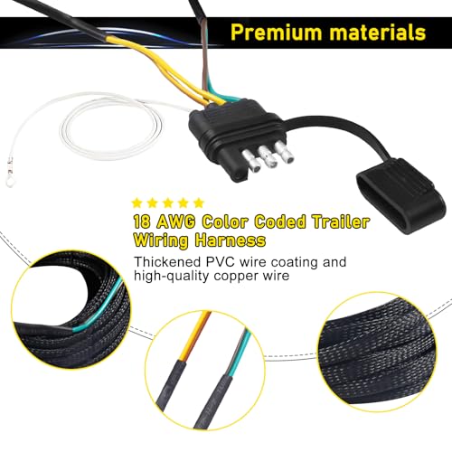 4 Pin 5 Wire Trailer Wiring Harness Kit 40FT - 18AWG Pure Copper Wires with Tinned Ends to Prevent Corrosion, for Connection of Tail/Brake Lights and Turn Signals (40FT) - size: 40FT