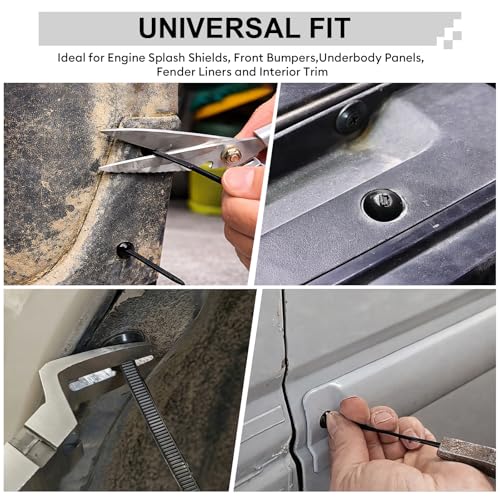 150 Pack Heavy Duty Nylon T-Style Cable Tie Buckle Push Pin Retainer Clips, Self-Locking Automotive Plastic Rivet Fasteners for Fender Liner, Bumper, Splash Shield & Trim, Universal Fit