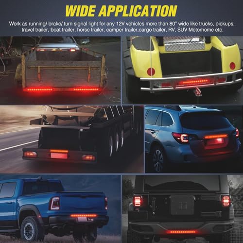 12 LED Red Trailer Brake Tail Light, 2 Pack 16” LED Bar Stop Turn Signal Tail Lights Waterproof Brake Strip Red Light for Marine Boats Golf Cart Offroad Truck RV UTV ATV