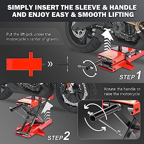 DNA Motoring Motorcycle Scissor Lift Jack Hoist Stand with Saddle and Pins - 1100lbs (500KG) 3.7-14.8" Lifting Range, TOOLS-00289 - style: 1100lbs