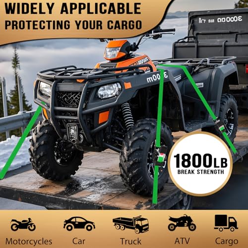 Retractable Ratchet Straps (4-Pack) - 1 in x 10 Ft (1800 LB Break Strength) Heavy Duty Self Retracting Ratchet Straps with Soft Loops & Storage Bag for Household, Motorcycle, Truck, ATV(Green) - style: Green-4 Pack
