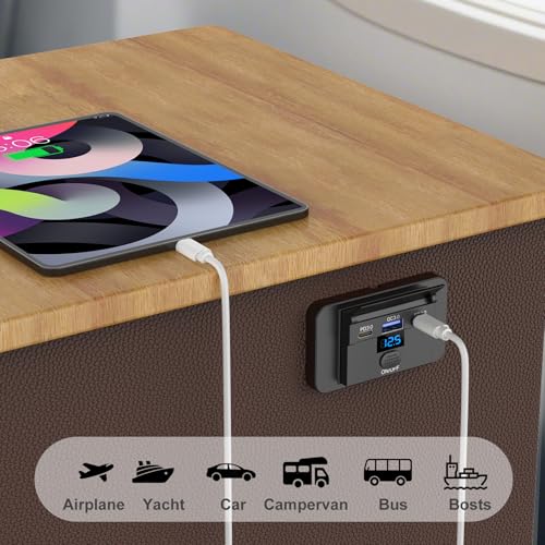 3 Port 12V USB Outlet Surface Mount Lightweight with Voltmeter, Dual USB C 30W and QC 18W Car USB Port 12 Volt Cigarette Lighter Replacement Charger Socket Panel with Button Switch for RV Bus Marine - color: 1 pack