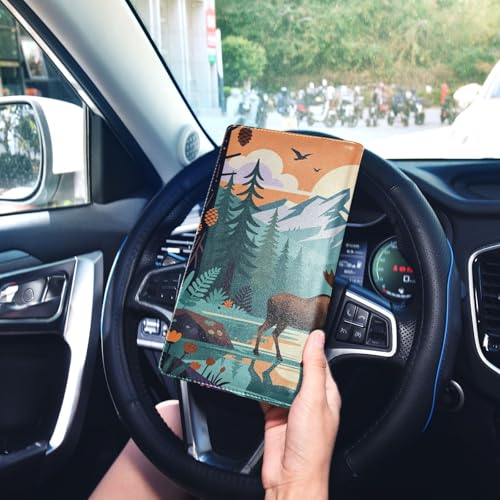 GuoChe Pu Leather Registration and Insurance Card Holder Men Women Document Wallet for any Car, Truck, Motorcycle, Trailer or Boat Wilderness Moose Lake Print - color: 2