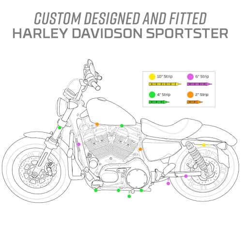 LEDGlow 20pc Advanced Million Color LED Motorcycle Accent Flexible Underglow Lighting Kit Compatible with Harley Davidson Sportster Models - Brake Lights Feature - Waterproof