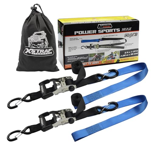 XSTRAP STANDARD 2 Pack 1.5" x 6' Ratchet Tie Down Straps - 1000Lbs Load Cap, 3000Lb Break Strength, Soft Loops & Safety Clip Hooks for Motorcycle, ATV, Kayak, Black - style: 2PK 1.5'' x 6' 3000lbs black
