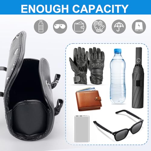Retro Motorcycle Handlebar Bag with Combination Lock,PU Leather Handlebar Bag,Dual Mount Anti-Theft Motorcycle Tool Bag,Universal Easy Install for Most Models - color: Black - Round