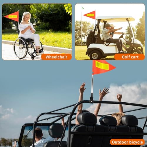 2 Pack Reflective Safety Flag - 8.6 x 11.8 Inches Orange, Telescopic Pole, Mount for Golf Carts & Wheelchairs - color: Orange 2 Pack
