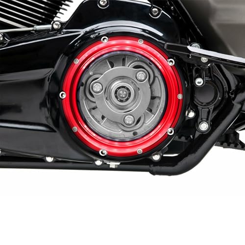 Transparent Derby Cover,New Hardware Kit Included for Harley Bagger/Touring Road Glide、Street Glide、Road King 、Trikes 2017-2026 (Black&Red) - color: Black&Red