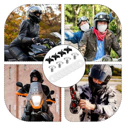 8 PCS Motorcycle Helmet Visor Screws, Helmet Visor Screws with 8PCS Rubber Washers Helmet Visor Replacement Set Helmet Fixing Screws Motorcycle Helmet Accessories for Motocross, Black