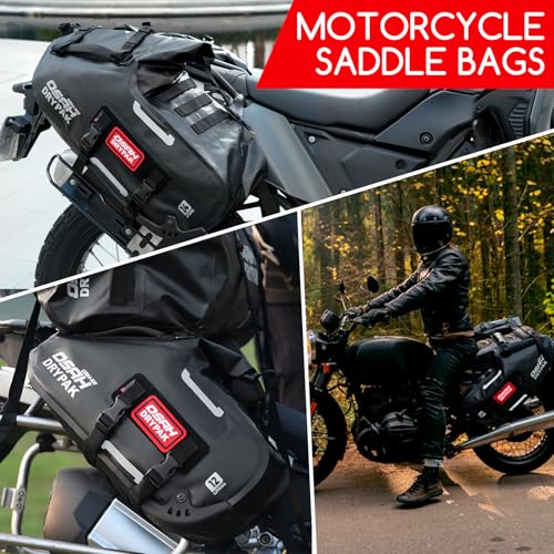 OSAH DRYPAK Motorcycle Saddle Bags, Waterproof Durable Saddlebags 48L(24L*2), Large Capacity Anti-Vibration Pannier Bags, Ideal Luggage Bag for Adventure and Sport Motorcycle Racks, 1 Pair - size: 48L