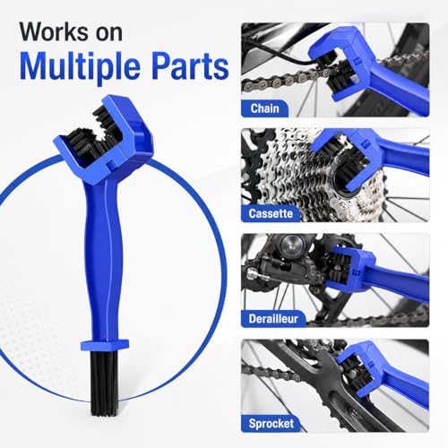 Motorcycle Bicycle Chain Cleaning Brush, Blue, 360° Deep Cleaning Power, Cleans All Three Sides Simultaneously