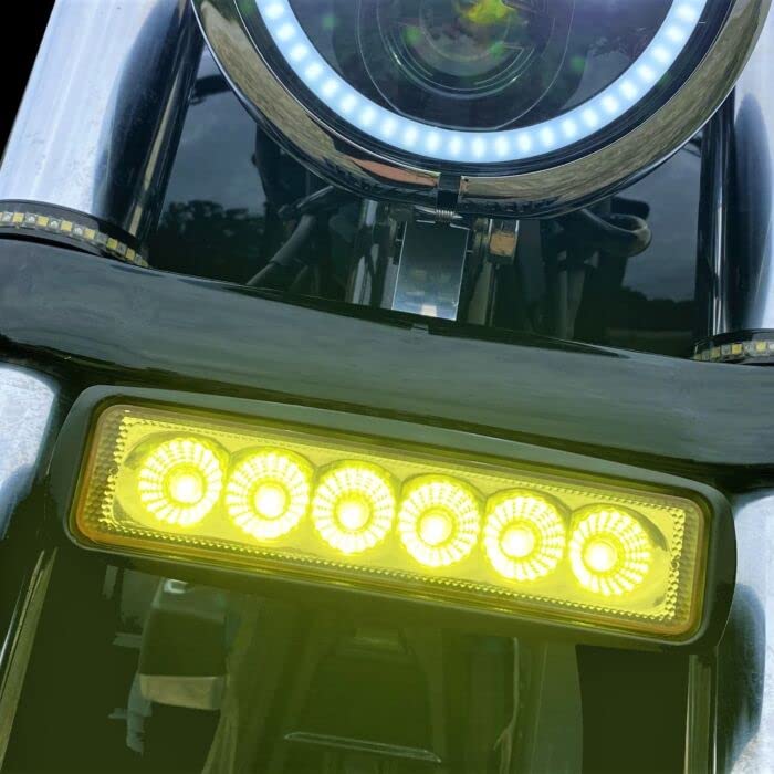 Custom Dynamics Selective Yellow Auxiliary LED Driving Light Bar for Dyna, Softail, and Sportster - color: Yellow Lens