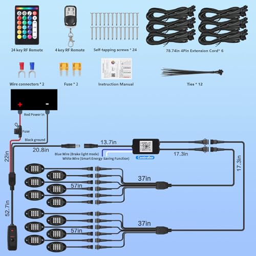 12Pods RGB LED Rock Lights for Trucks Pickup Jeep UTV ATV SXS Offroad, Multicolor Underglow Light Kit with APP/RF Remote Dual Zone,Plug and Play&Pre Wired 12V Vehicle Underbody Accent Light Waterproof - size: 12Pods