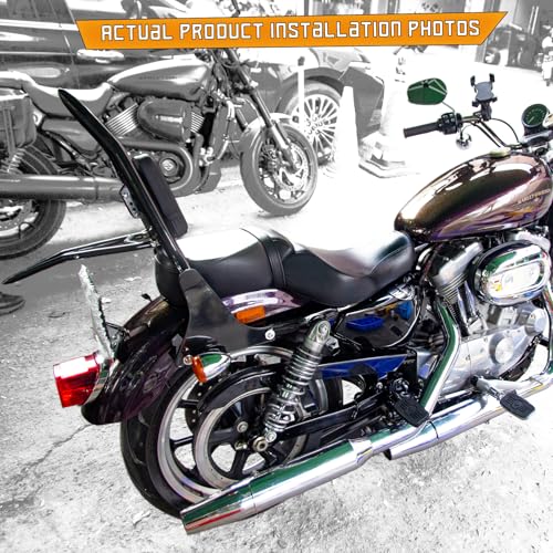 Kinglemc Sissy Bar backrest Luggage Rack for Harley Sportster XL883 XL1200 883 1200 Iron Superlow with Lock with Docking Hardware (Gloss Black-Upgrade) - color: Gloss Black-Upgrade