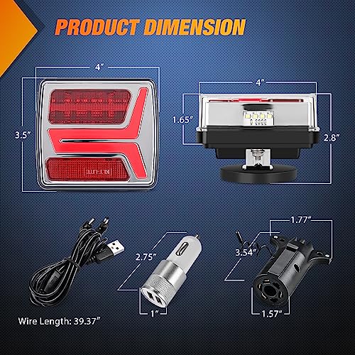 Nilight Magnetic Trailer Towing Light Kit 2PCS 58LED Wireless Tow Rechargeable Rear Stop Turn Running Lights for 10-30V Trailers Trucks RVs Vans Boats - color: Magnetic Trailer Lights