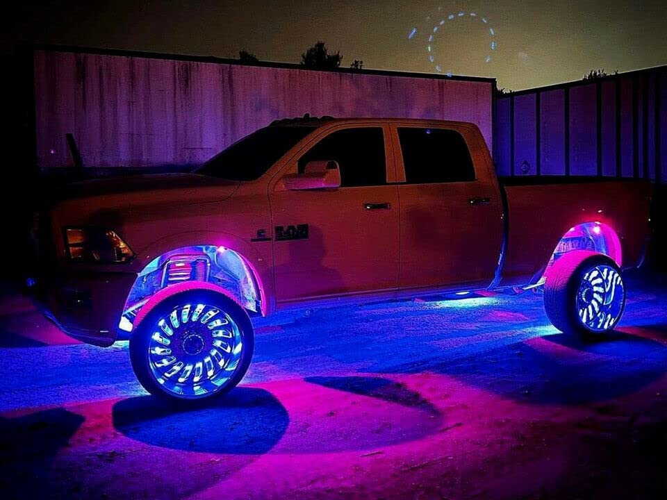 8PCS 4FT Chasing RGB LED Strip Lights Fit for Polaris Slingshot, Single Row Dream Color Flowing Eyebrow Hood Underglow Light Kit with Bluetooth App Remote Control