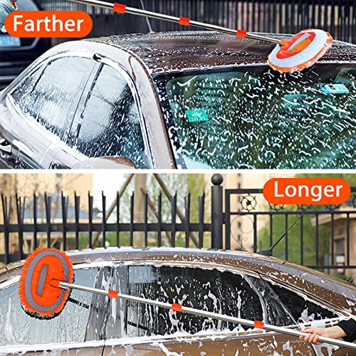 WillingHeart 63" Car Wash Mop Brush Tool Mitt with Long Handle Length More Suitable for Washing American Cars Truck, SUV, RV, Trailer, 2 in 1 Chenille Microfiber Duster Not Hurt Paint Scratch Free - color: Orange