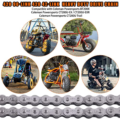 420 Jackshaft Chain 42Link+Standard Roller Chain 90 Link+ Chain Breaker, fit for Coleman BT200X CT200U Trail 200 CT200U-EX Baja TrailMaster Warrior Heat 196cc Powersports Mini Bike Part - size: 42 and 90 Link Chain Breaker