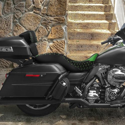 C.C. RIDER Passenger Backrest Pad Razor Chopped Tour Trunk for Harley Davidson Touring CVO Street Glide Road Glide Electra Glide 2014-2024 - color: Black+Green