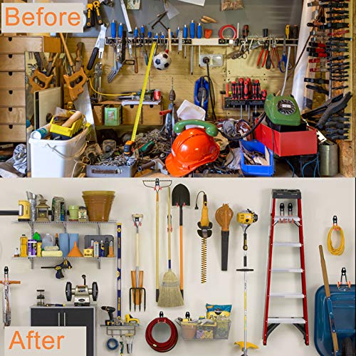 AOBEN 24PCS Garage Hooks, Heavy Duty Double Garage Hanger Organizer Wall Mount Iron Anti-Slip Garage Storage Hooks for Ladder, Power Tool,Bike,Ropes(23 Hooks & 1 hoder Strap-Gray - size: 24PCS GR