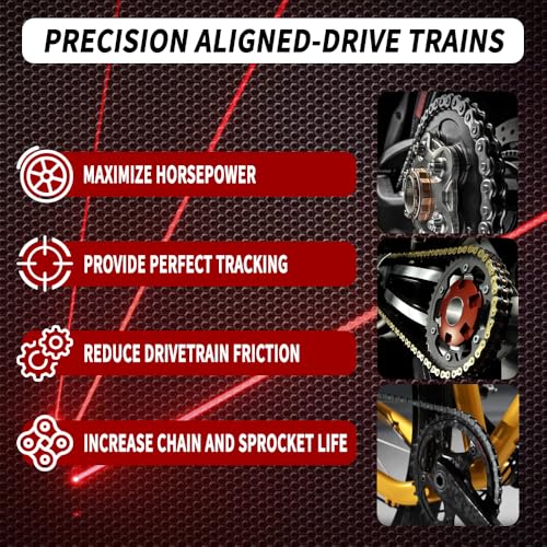 Laser Chain Alignment Tool for Motorcycles, ATVs, Karts - CNC Machined 6061 Aluminum Body with Stainless Steel Hardware for Durable Sprocket Alignment (Red)
