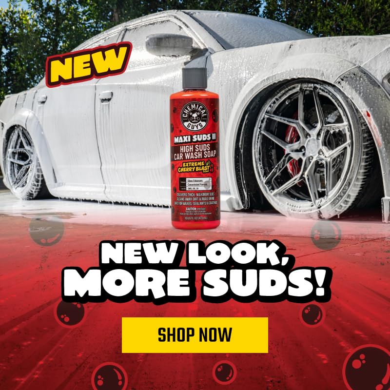 Chemical Guys Maxi Suds II Foaming Car Wash Soap – High Foam Car Wash Soap, Cherry Scent Shampoo and Gloss Booster for Foam Cannons, Guns or Buckets – Gentle, Safe for Trucks, SUVs, and RVs, 64 oz - size: 64 Fl Oz (Pack of 1), style: Only