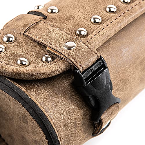 Mini Motorcycle Handlebar Bag Saddlebag Roll Tool Bag for Cafe Racer Bobber Chopper Storage pouch (Brown A) - color: Brown A