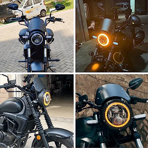 Metal Universal Motorcycle Windshield Wind Deflector Windscreen Front Flyscreen with Mount for Motorbike 5"-7" LED Headlight