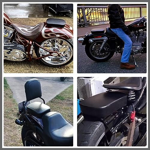 DREAMIZER Motorcycle Leather Pillion Rear Passenger Pad Seat 8 Suction Cup Rectangular Passenger Seat Compatible with Harley Bikes Custom (Black) - color: Black#1