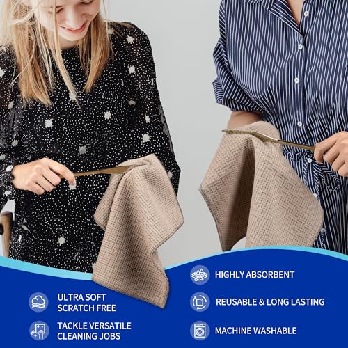 MR.SIGA Waffle Pattern Cleaning Cloths, Reusable Absorbent Microfiber Cleaning Towels, Ultra Soft Microfiber Kitchen Cleaning Rags, 6 Pack, Sandy Brown, 12.6 x 12.6 inch - color: Sandy Brown