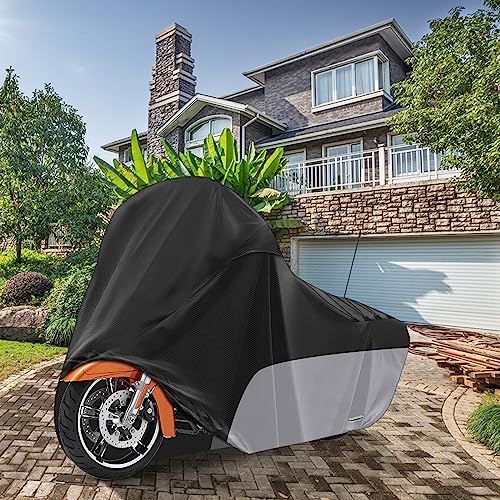 Motorcycle Cover for Touring Models Harley Davidson Road King Road Glide Street Glide Electra Glide Low Rider-ST Indoor & Outdoor All Weather Protection with Vents (Black&Grey) - size: Side Box